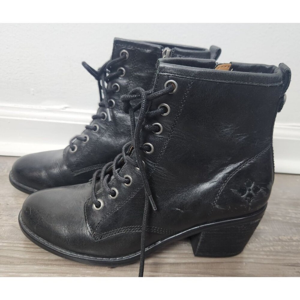 Patricia Nash Women's Sz. 7.5 Black Lace-Up Leather Block Heel Sicily Booties